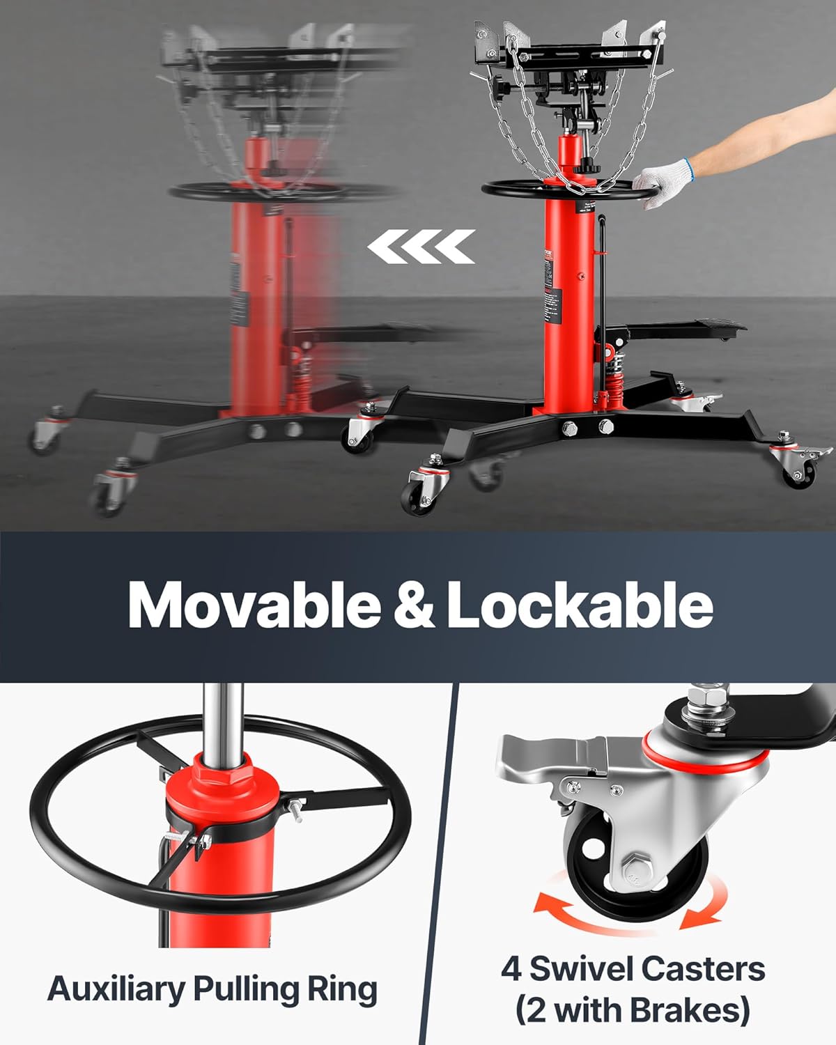 VEVOR 0.75-Ton Hydraulic Telescopic Transmission Jack – 1660LB Capacity with Foot Pedal