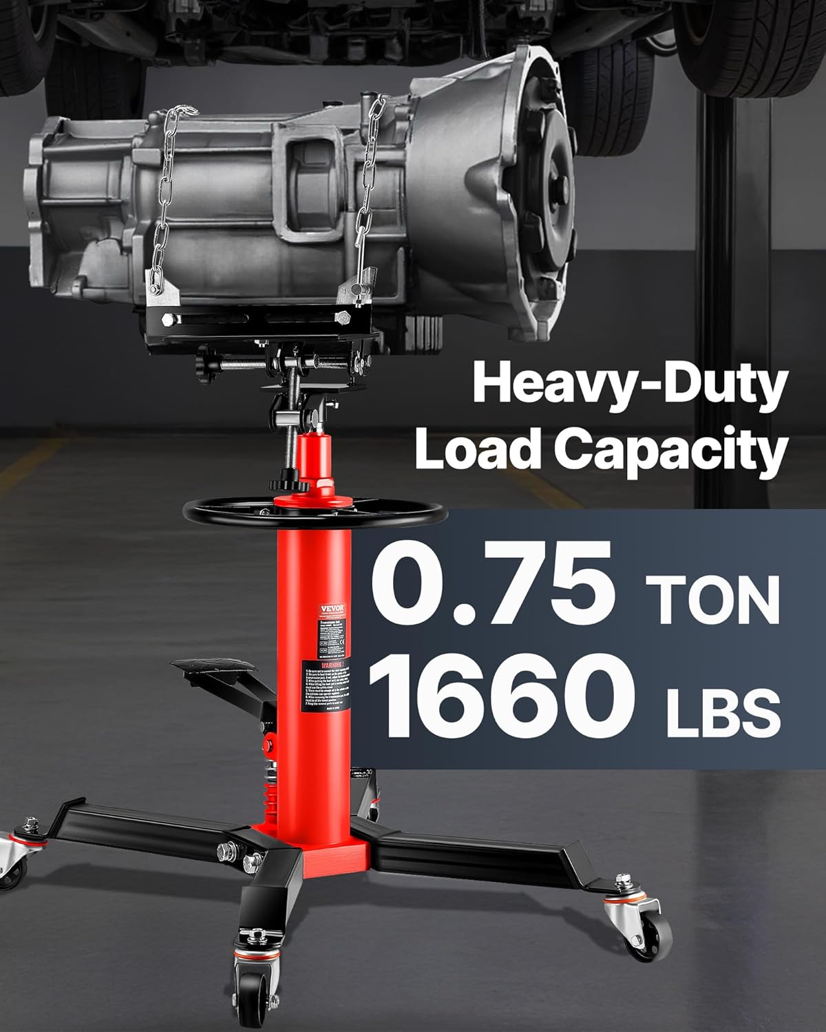 VEVOR 0.75-Ton Hydraulic Telescopic Transmission Jack – 1660LB Capacity with Foot Pedal