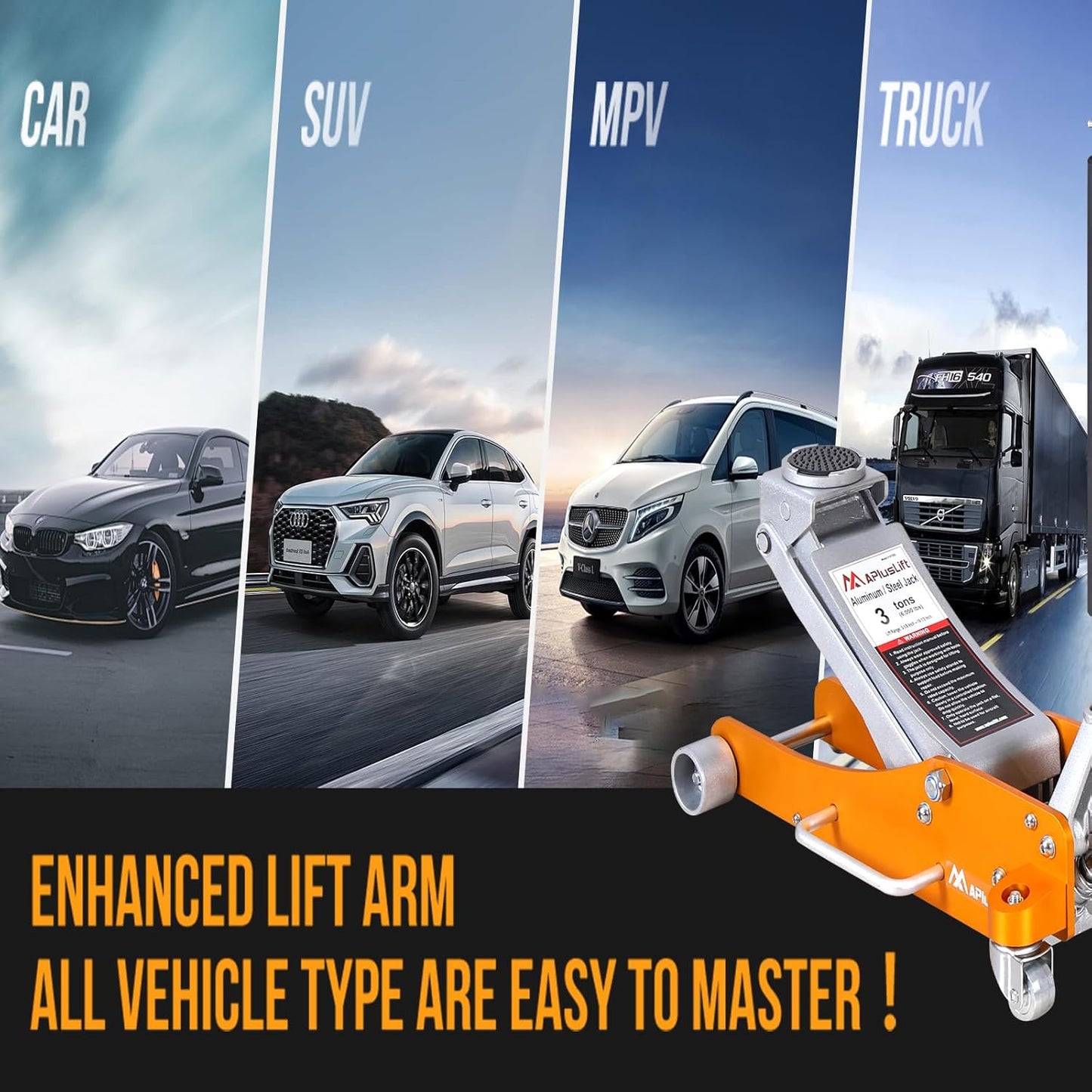 APlusLift AF350G 3-Ton Low Profile Racing Floor Jack – Dual Piston Quick Lift