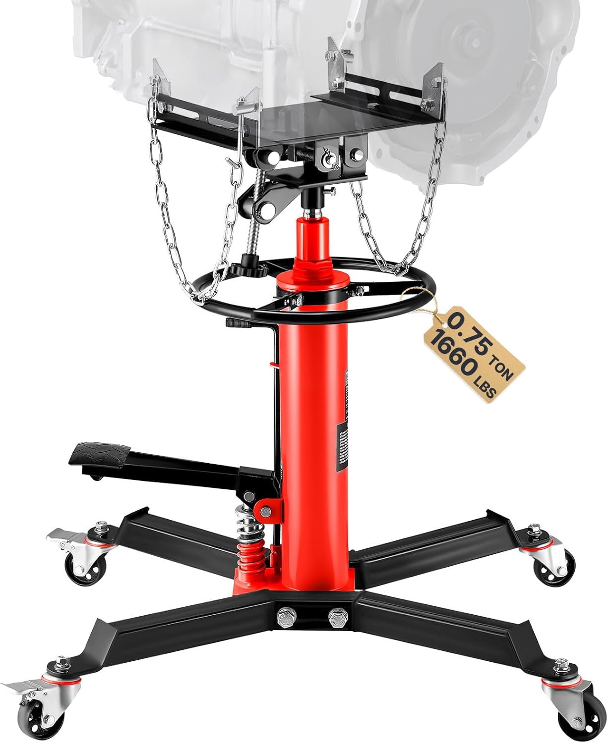 VEVOR 0.75-Ton Hydraulic Telescopic Transmission Jack – 1660LB Capacity with Foot Pedal